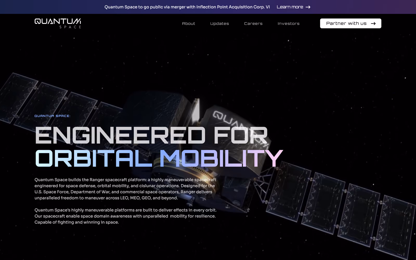 Quantum Space homepage hero — Engineered for orbital mobility