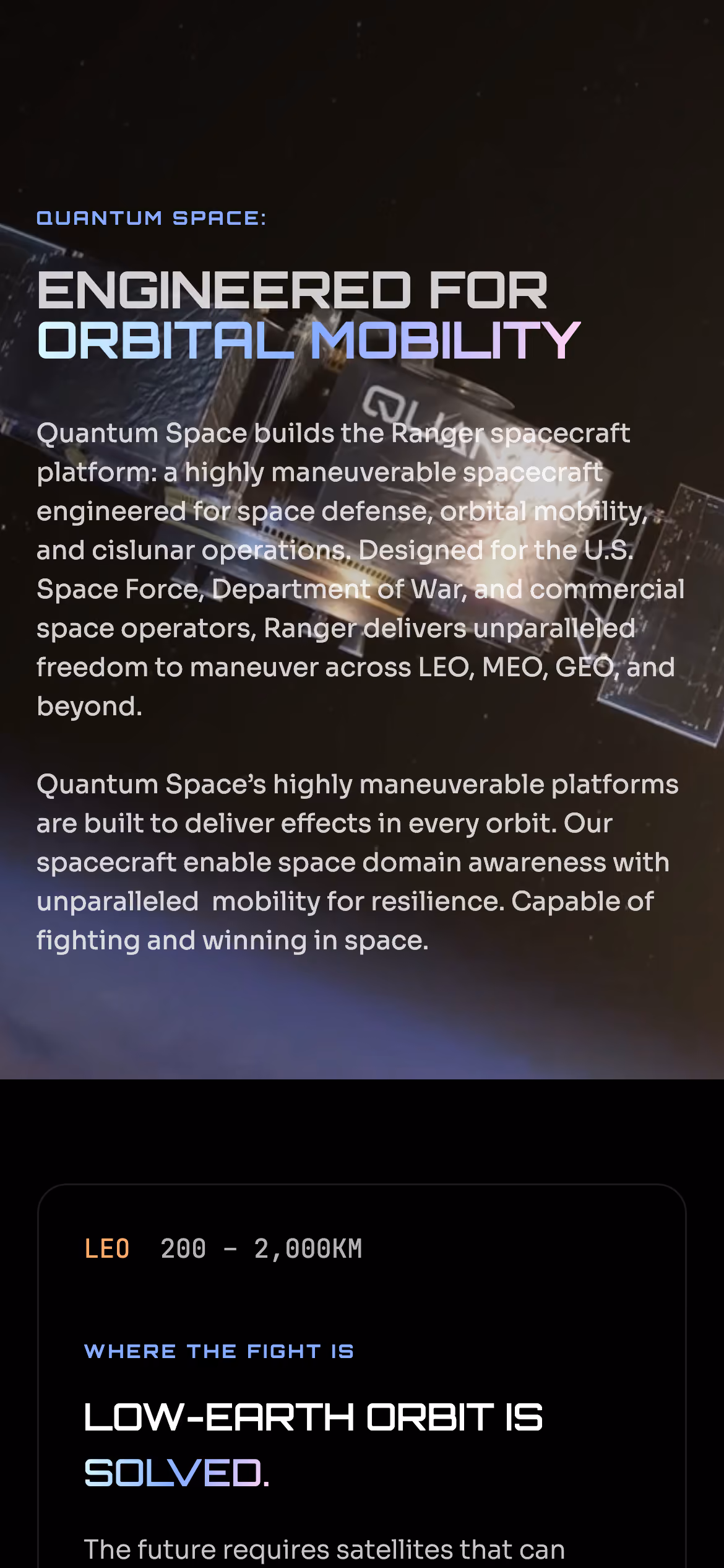 Quantum Space site on mobile — Built by proven space pioneers