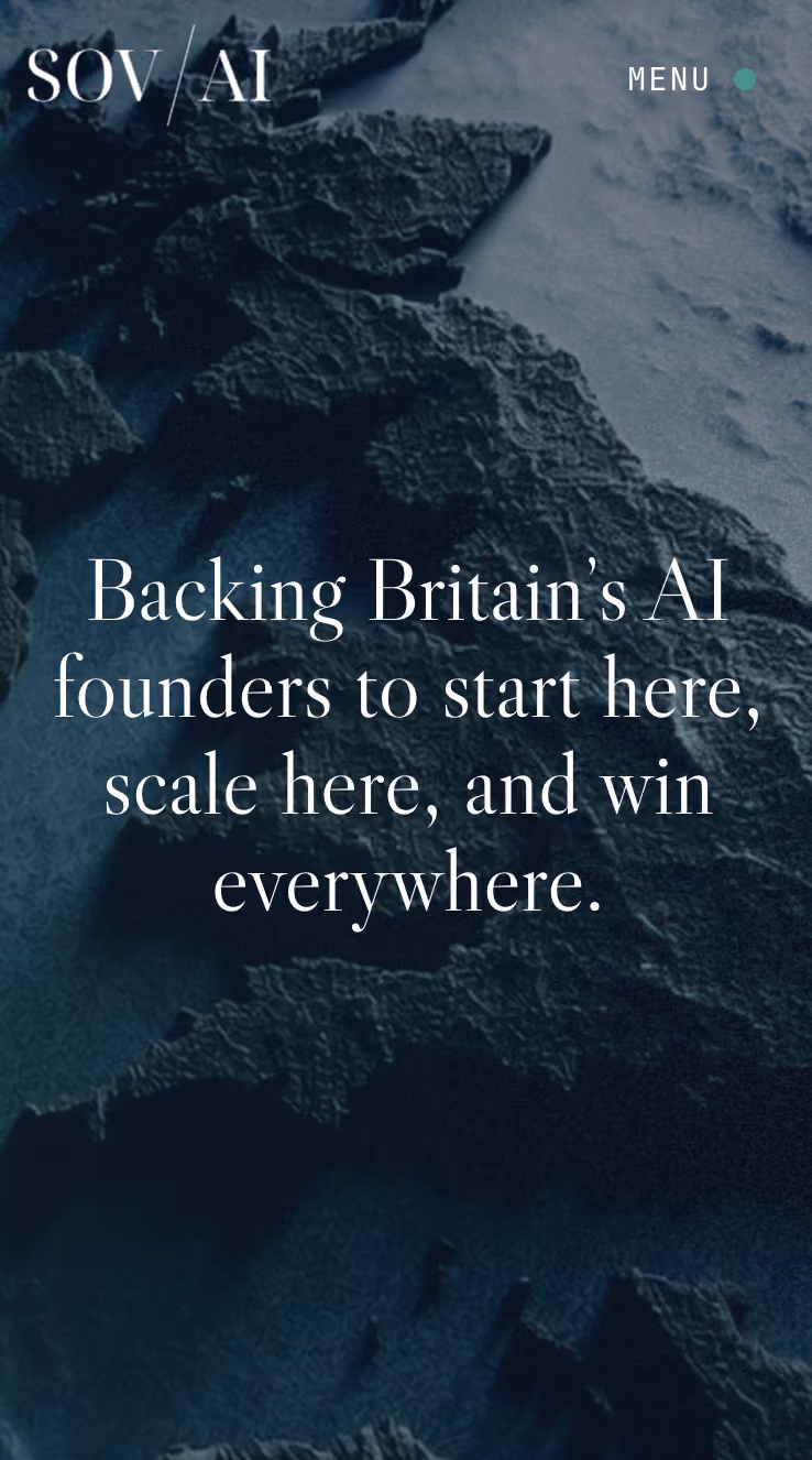 Sovereign AI site on mobile — backing Britain's AI founders