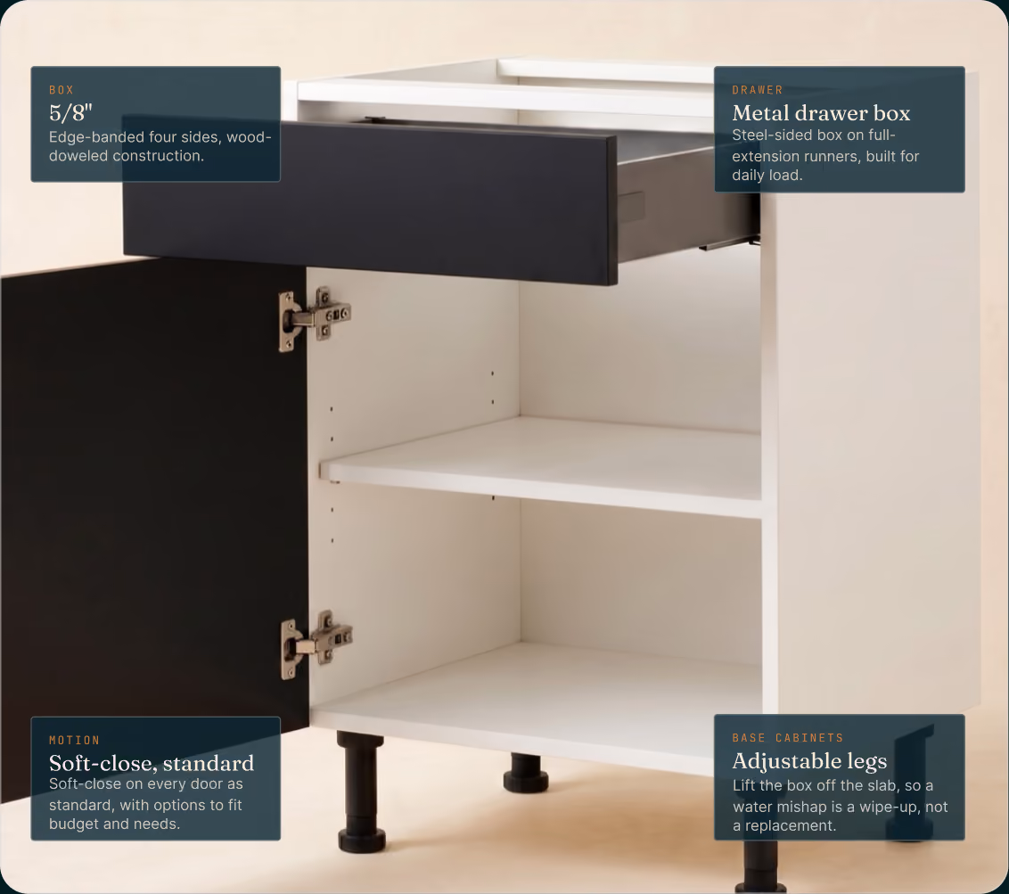Hillson engineered cabinet interior with spec callouts