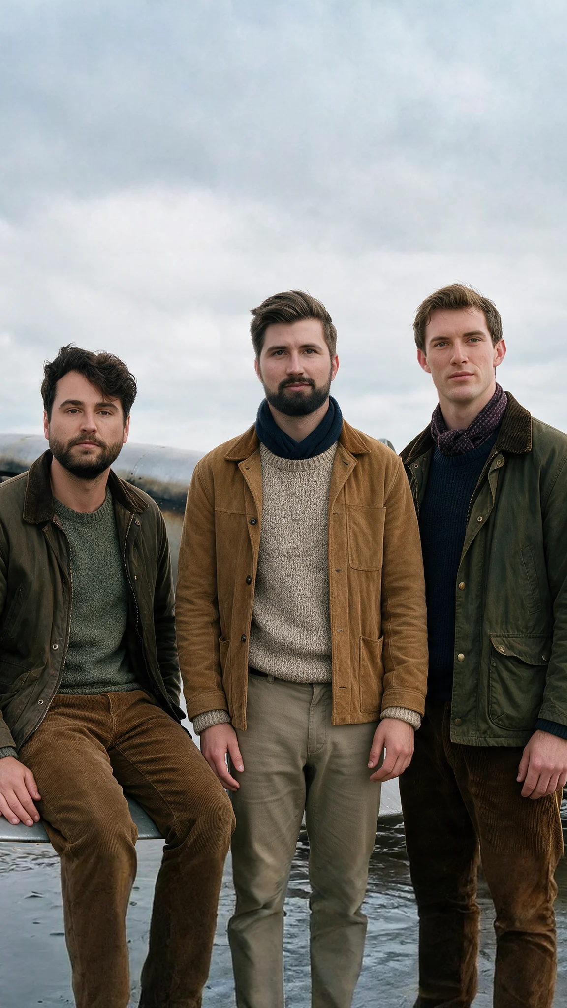 Andrew, Matt and Nathan at a wrecked Spitfire on a tidal beach