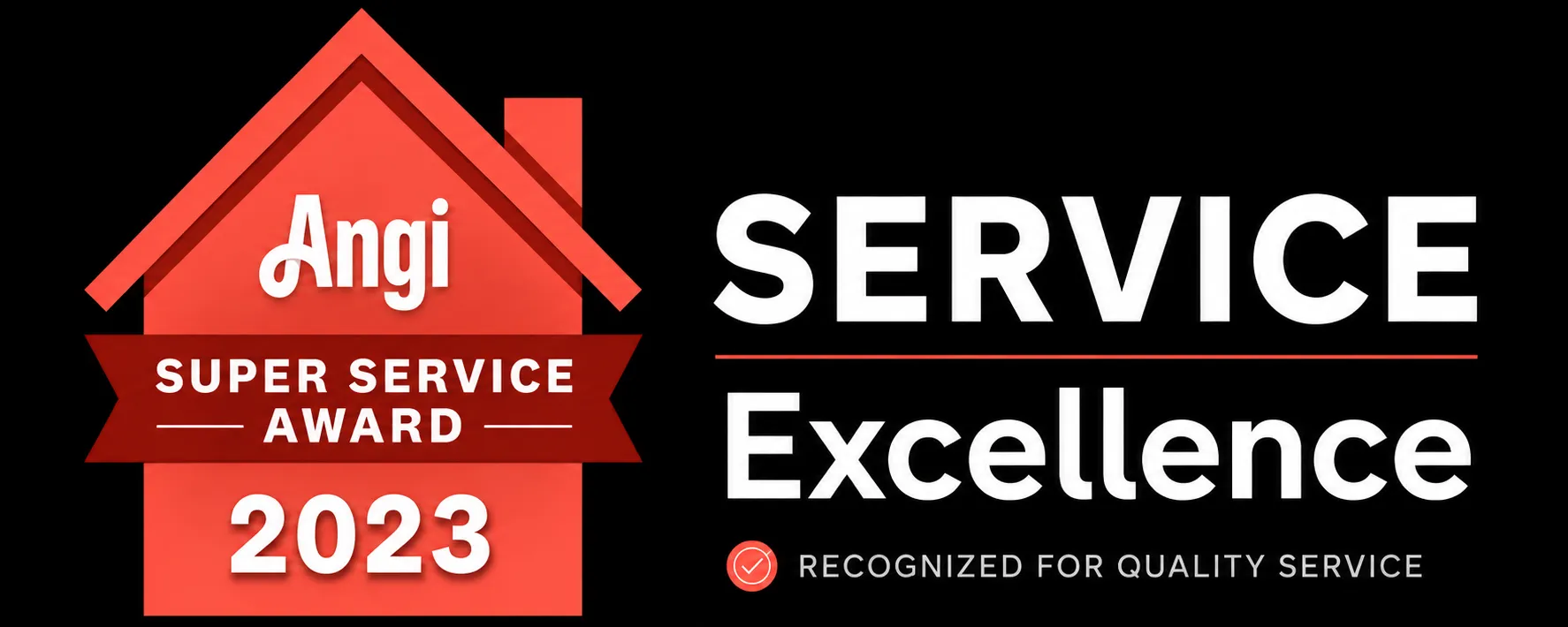 Angi Super Service Award 2023 for Service Excellence recognized for quality service badge.