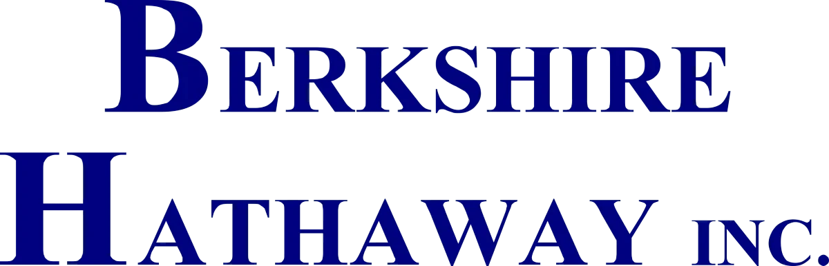 Berkshire Hathaway Inc. text logo in dark blue uppercase letters.
