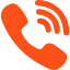 Orange phone handset icon with three curved signal waves above it.