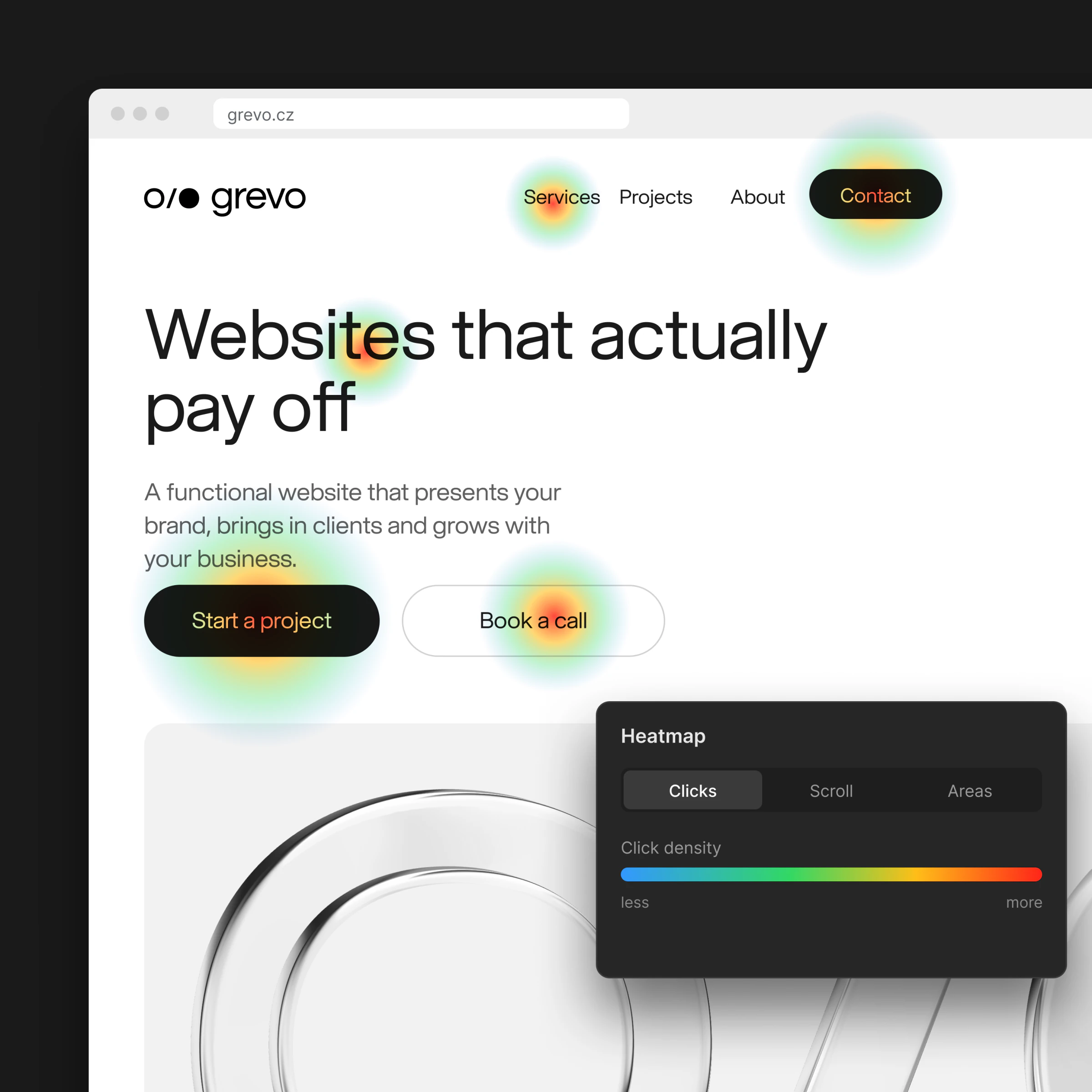 Click heatmap on a website hero – design for conversions