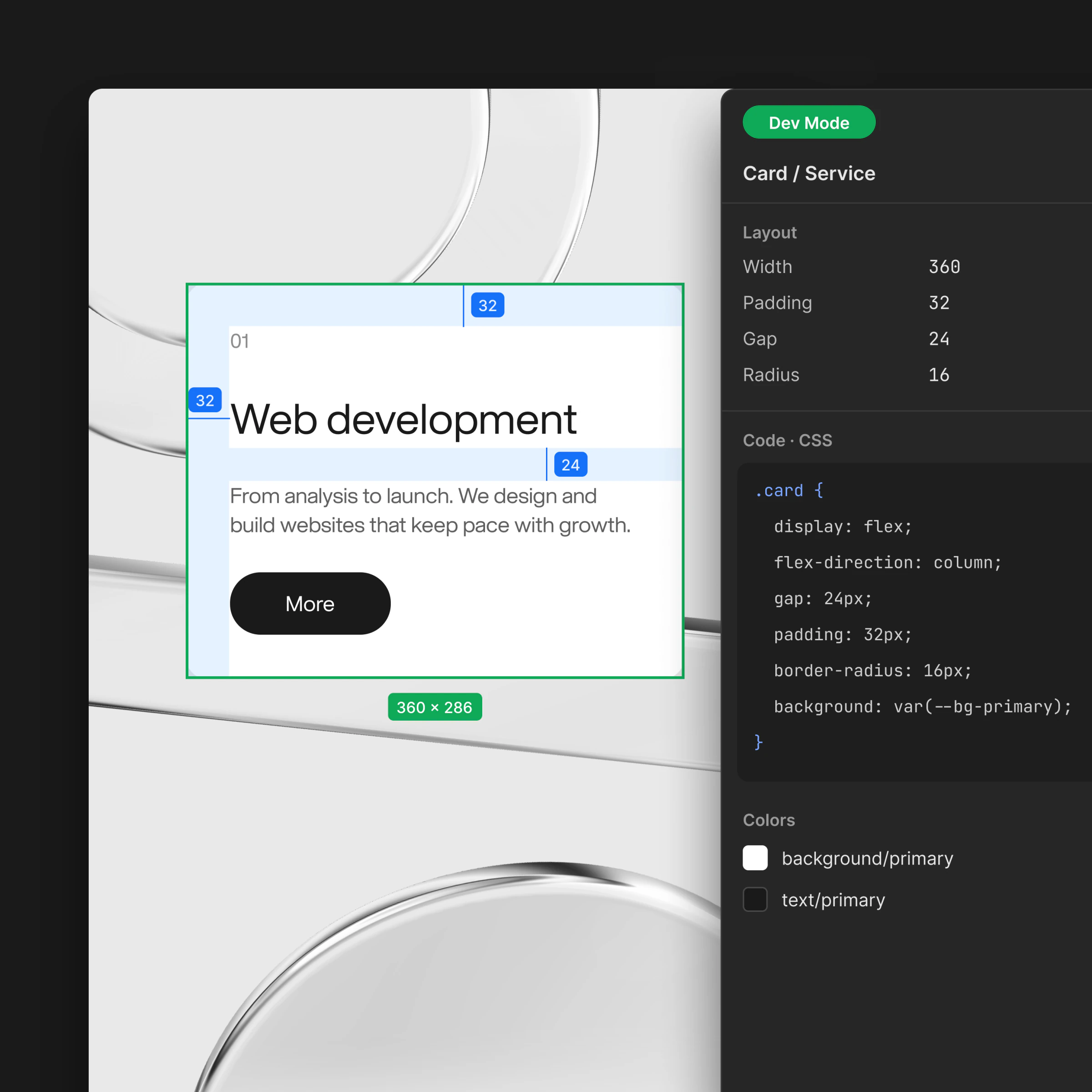 Design handover in Figma Dev Mode: dimensions and CSS – grevo example