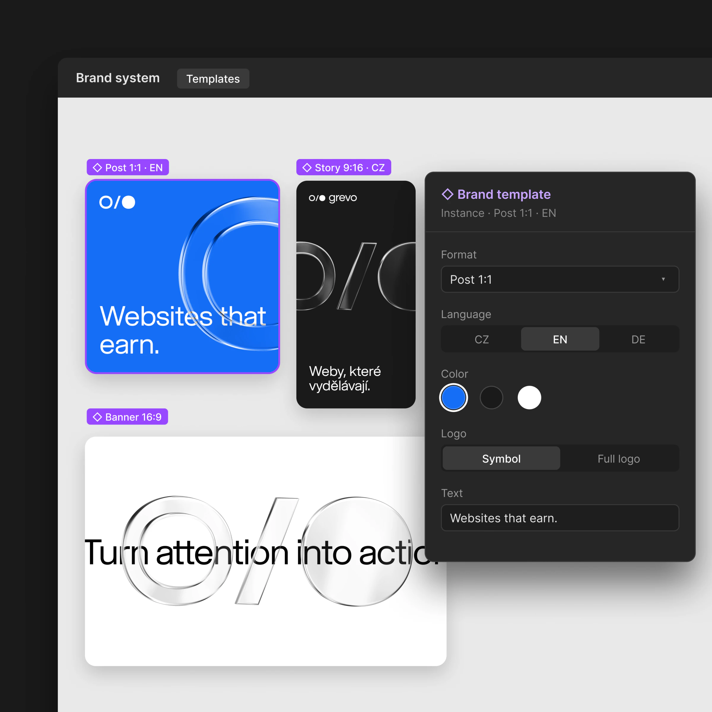 Brand template in multiple formats and languages – scalable grevo branding