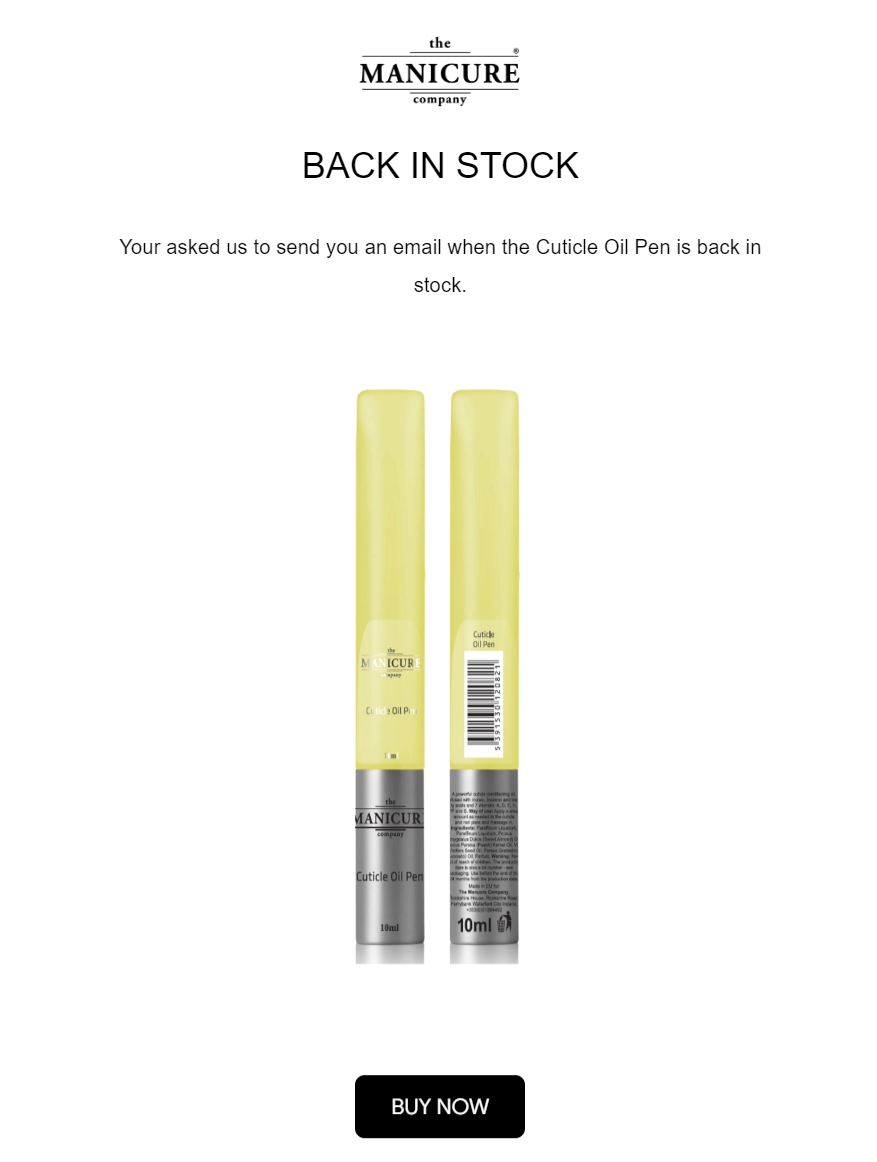 Stock email examples from Manicure company