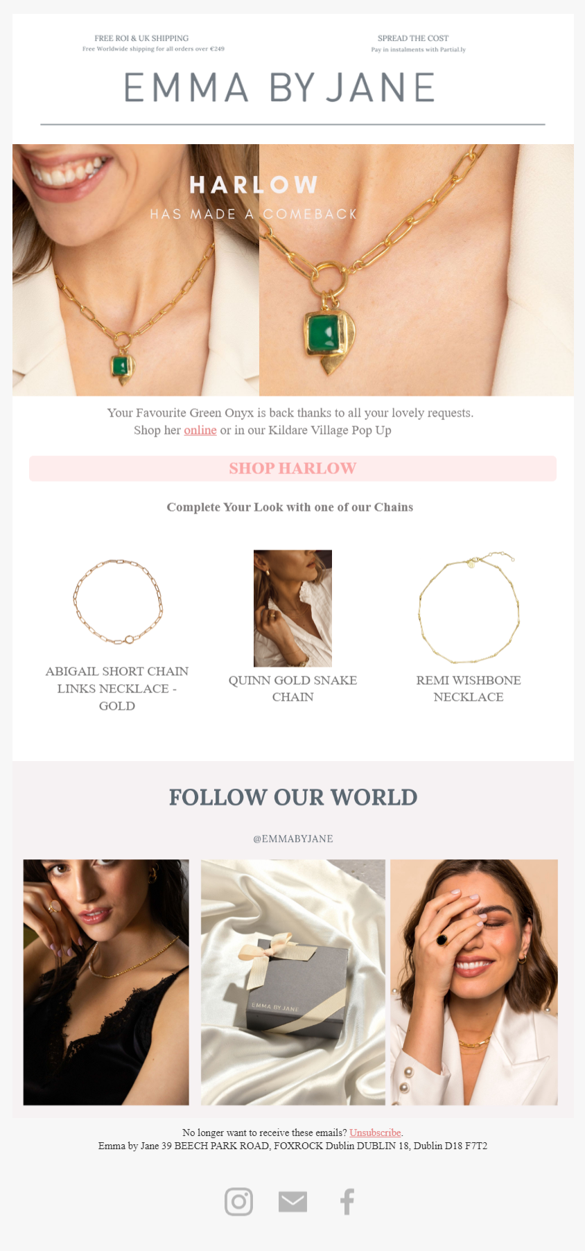 A back in stock email from Emma by Jane