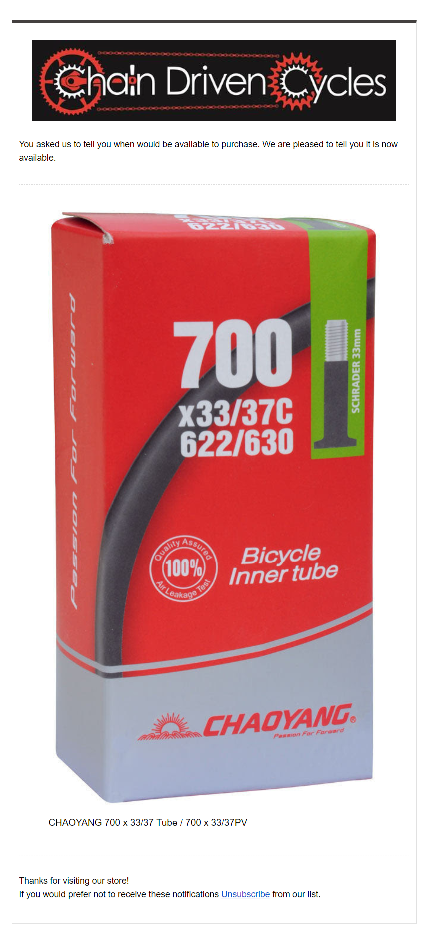 Back in stock from Chain driven cycles