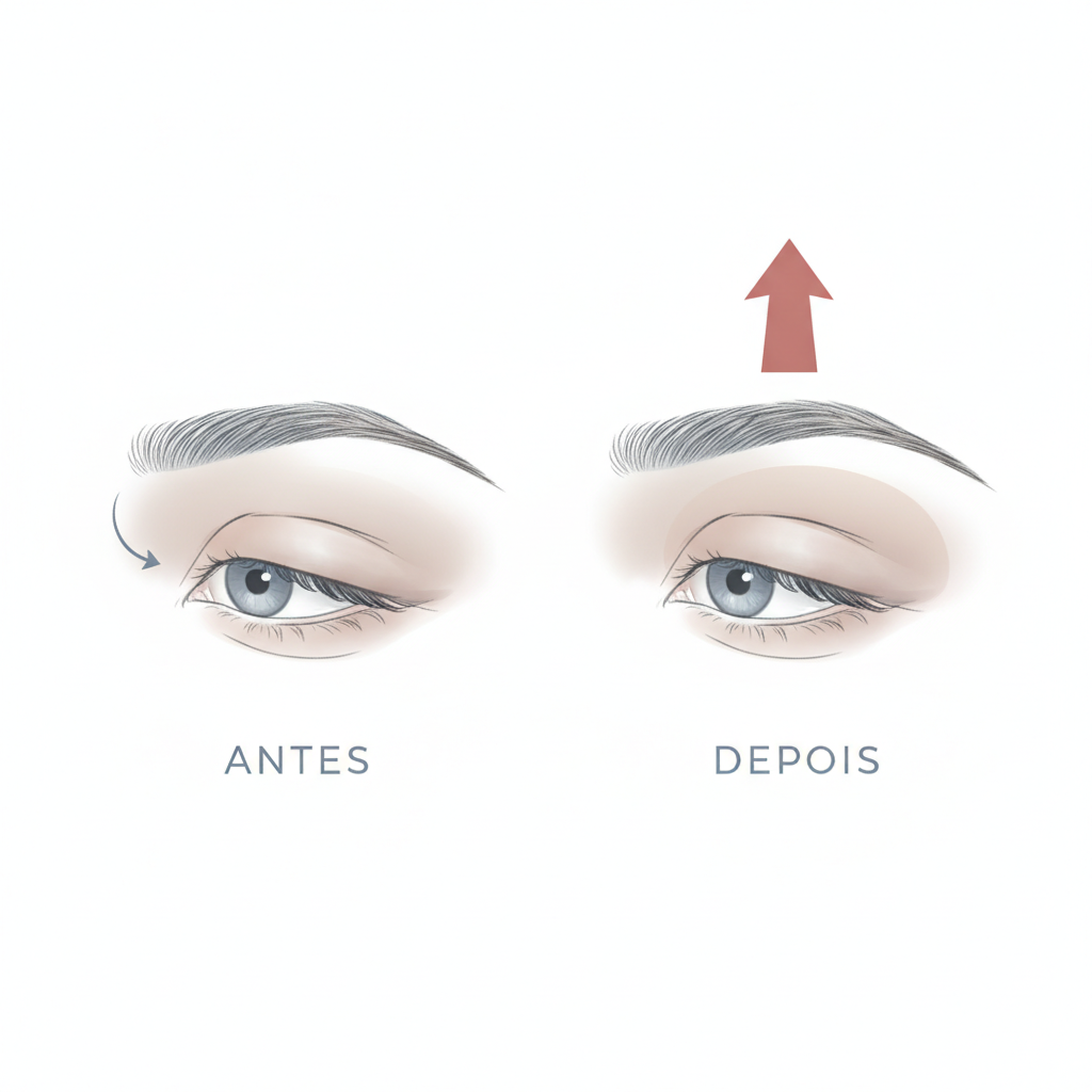 Infográfico comparativo mostrando um olho com cristalino opaco (catarata) e um olho com lente intraocular implantada recuperando a visão