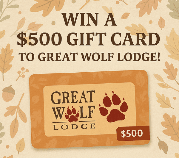 Promotional graphic for a chance to win a $500 Great Wolf Lodge gift card