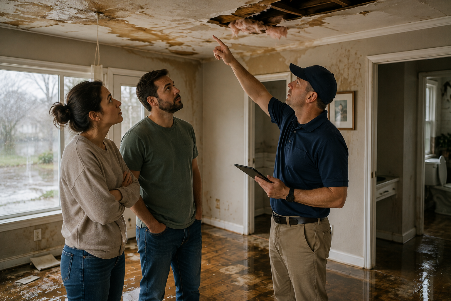 Water-damaged house interior