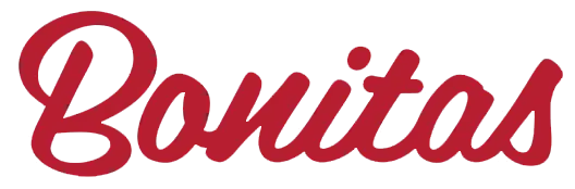 Bonitas brand name in stylized red script on black background.