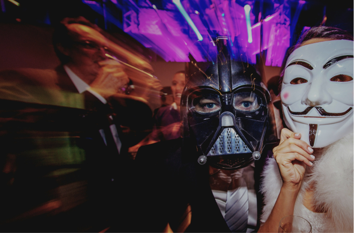 Masked guests at a Halloween private party
