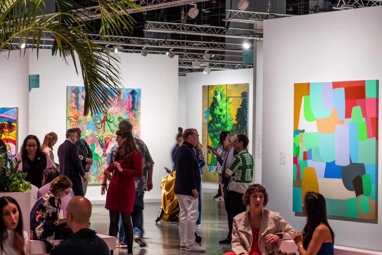 Visitors in the glass-roofed Grand Palais during Art Basel Paris