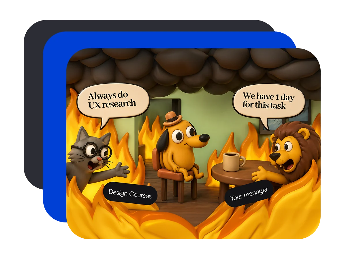 picture meme of ux ui product design about that design courses ask you always do ux researches, but your real work ask you to make design in 1 day