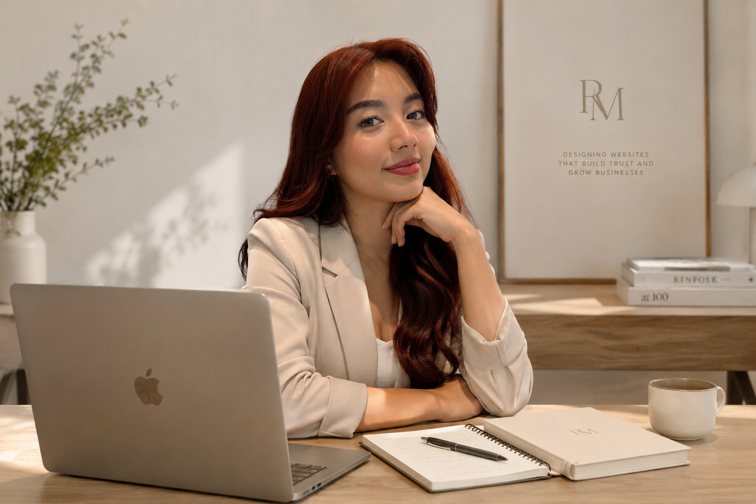 Rache Mercado, web designer, working on a laptop
