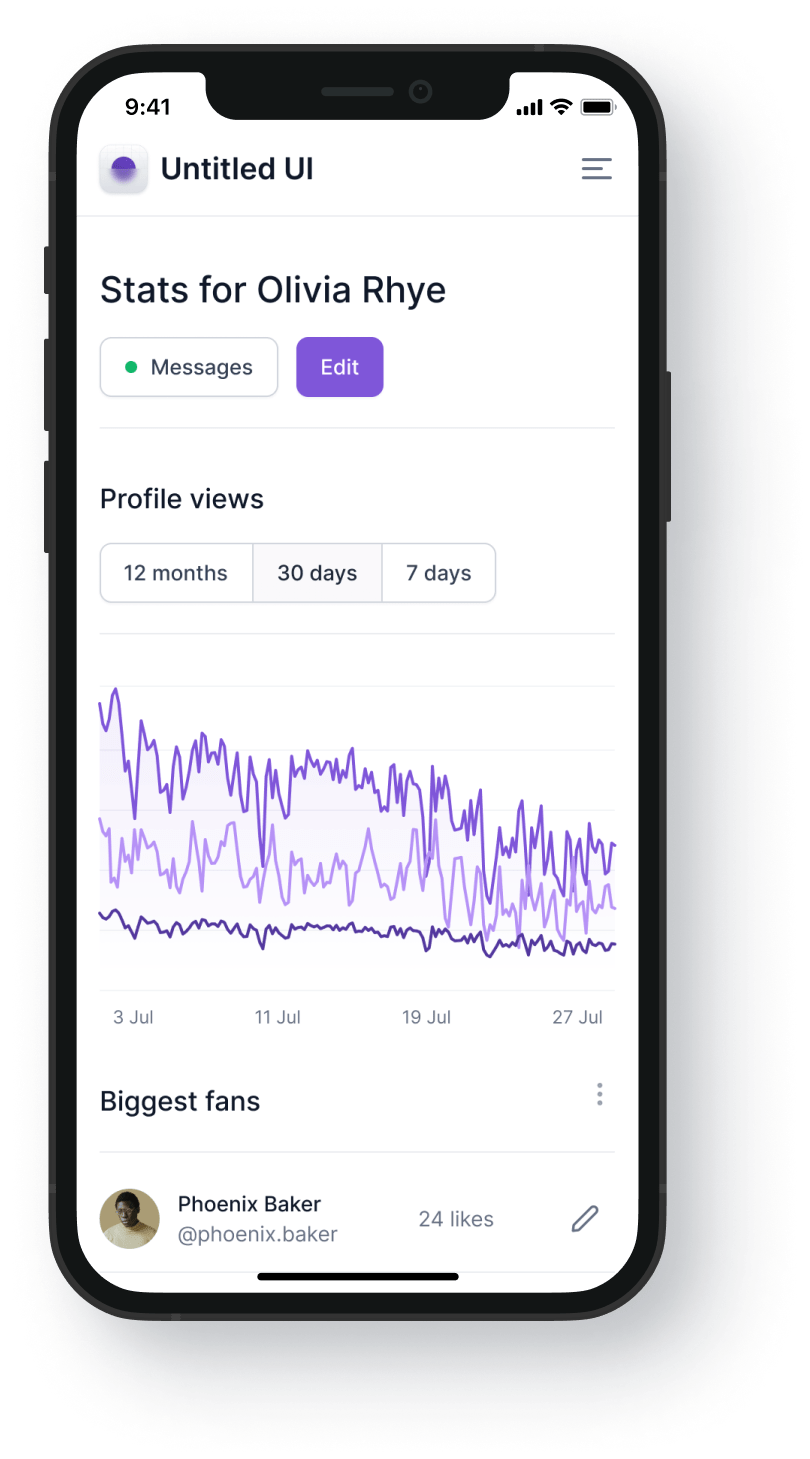 Iphone mockup showing statistics and results from web designing.