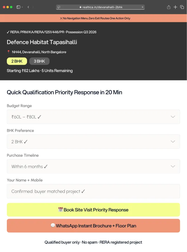 Real estate qualifying landing page BHK specific RERA forward design India