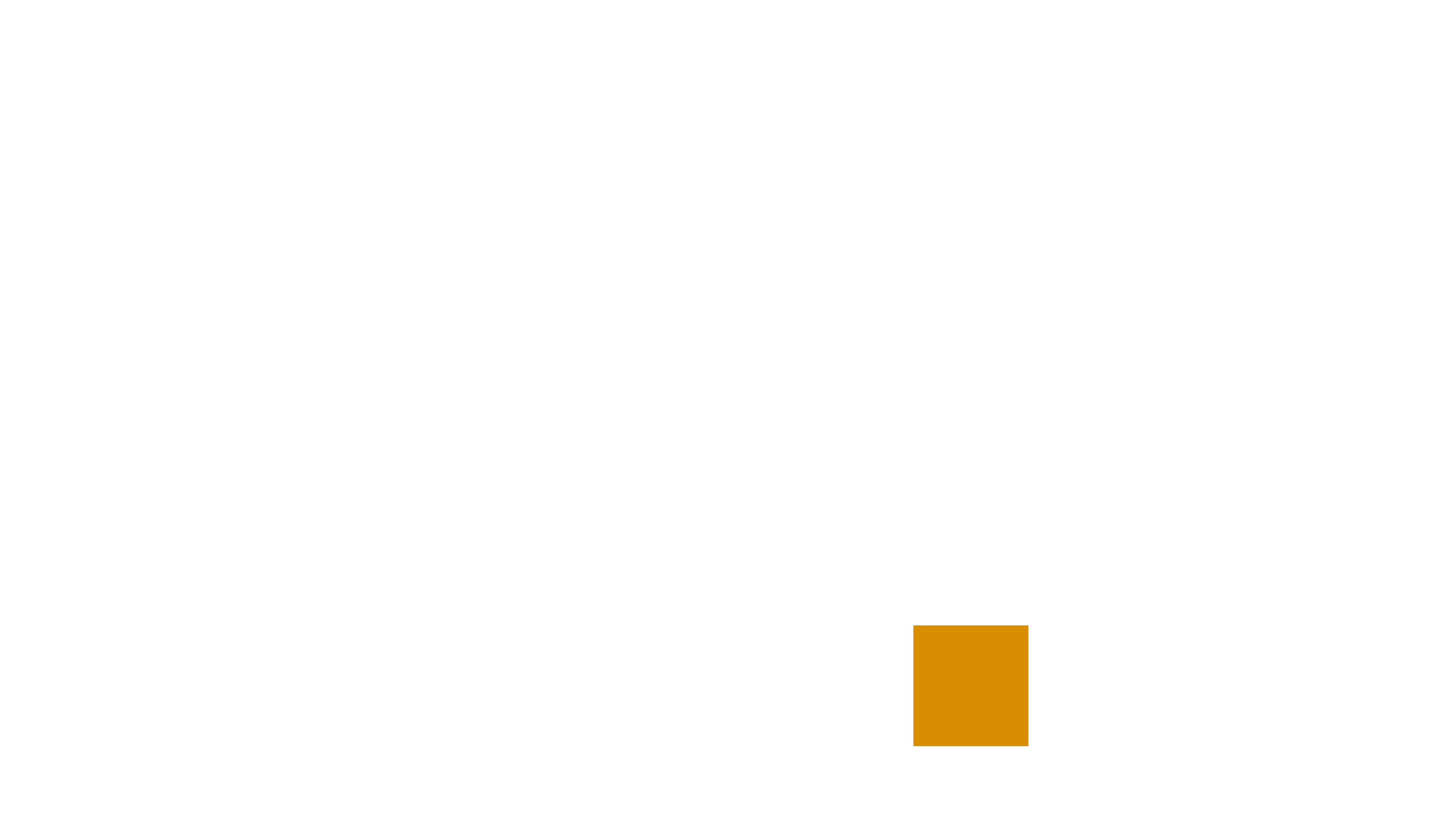 White stylized letter A with an orange square below on black background.