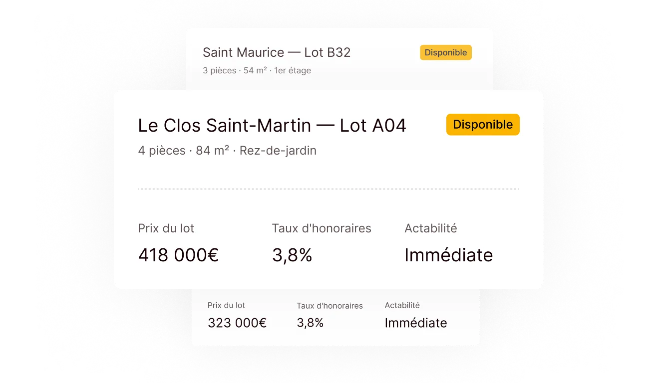 Fiche lot Otaree avec prix, taux d'honoraires et disponibilité