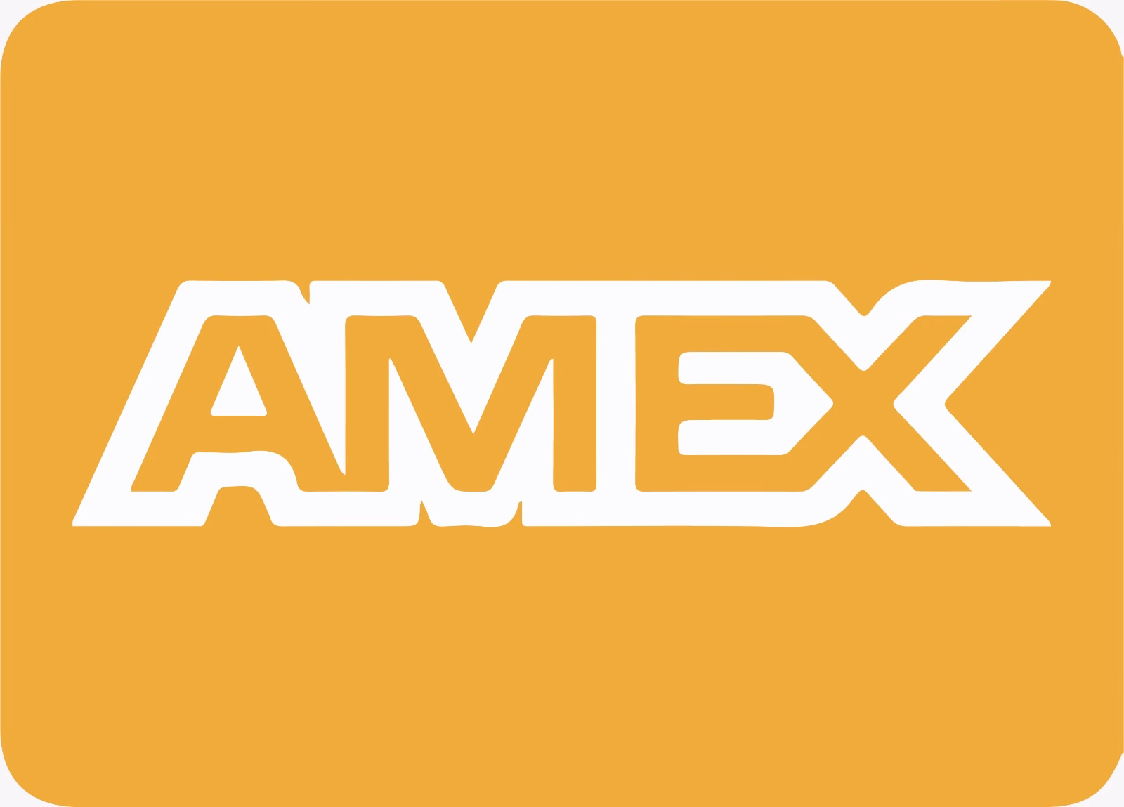 American Express (AMEX) logo in white on a gold background with rounded corners.