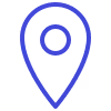 Blue location pin icon with a circular center on a transparent background.