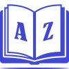 Blue open book icon with letters A and Z on the pages.