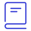 Blue outline icon of a closed book with a line representing text on the cover.