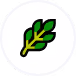 Icon of a green leaf with three yellow dots on it inside a white circular background.
