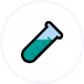 Icon of a laboratory test tube filled with blue liquid inside a circular white background with a thin gray border.