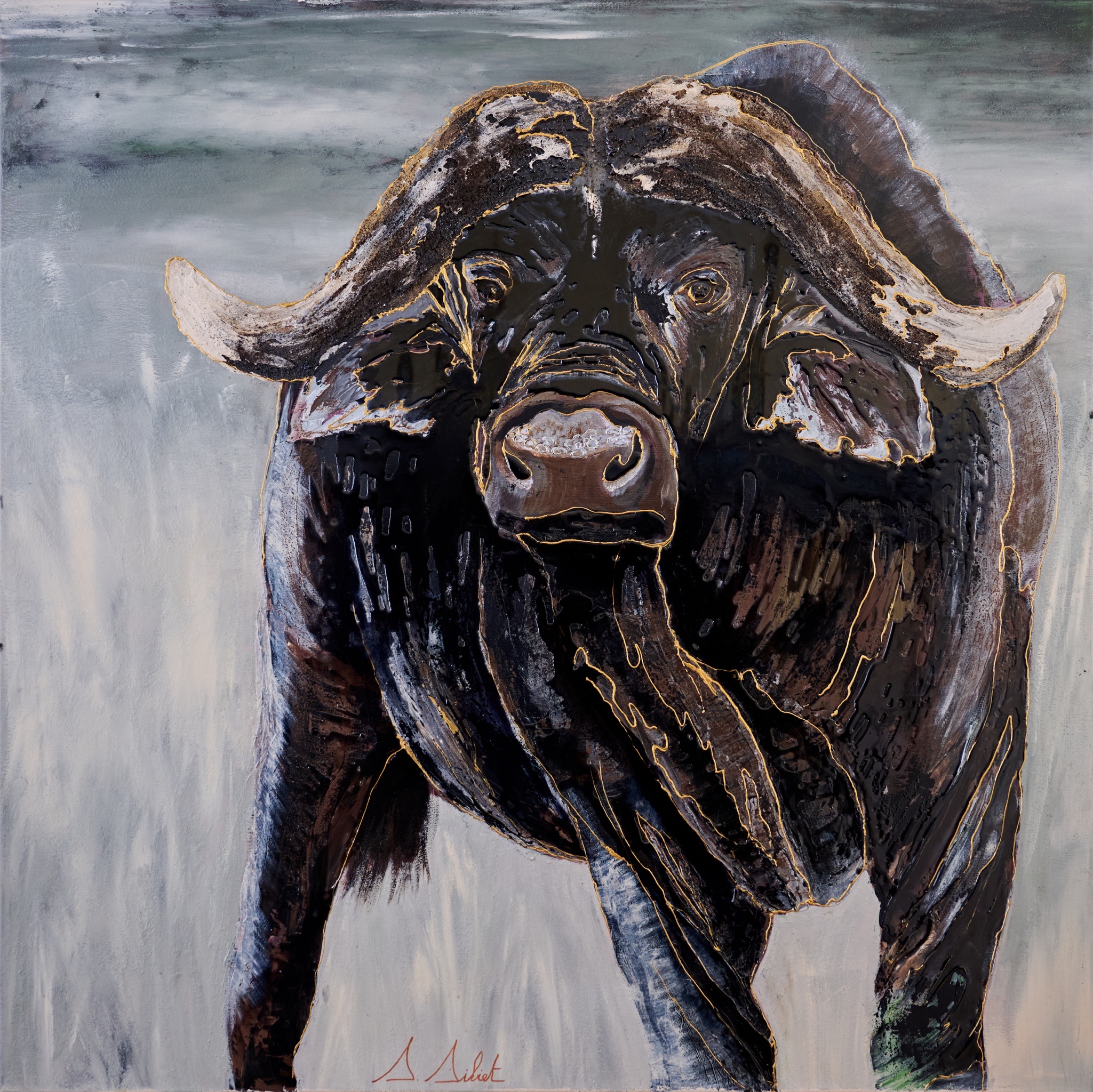 Buffalo à bon vent, peinture originale de Sonia Sibiet