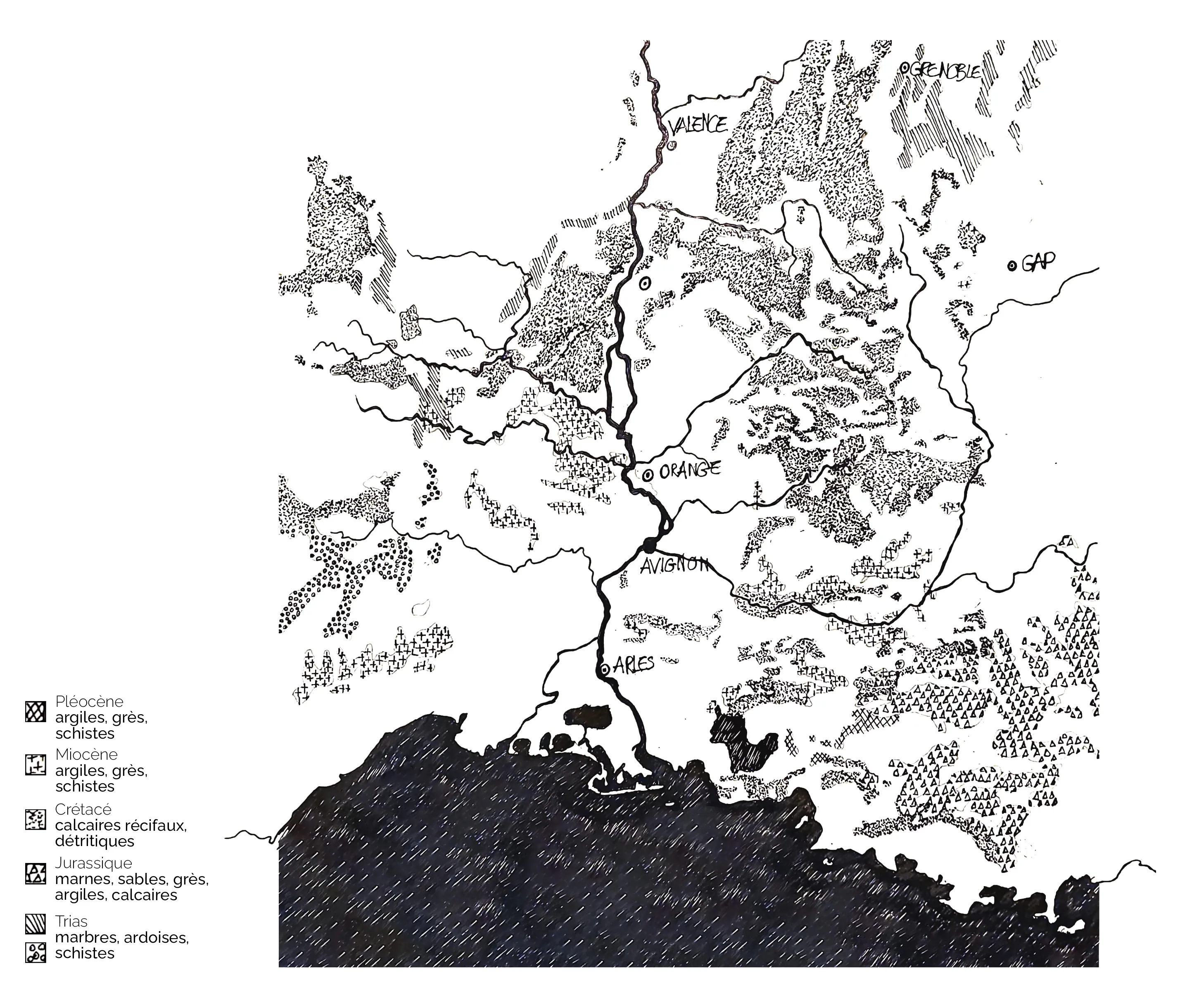 Intro - Geological map of southern France showing regions by rock type.