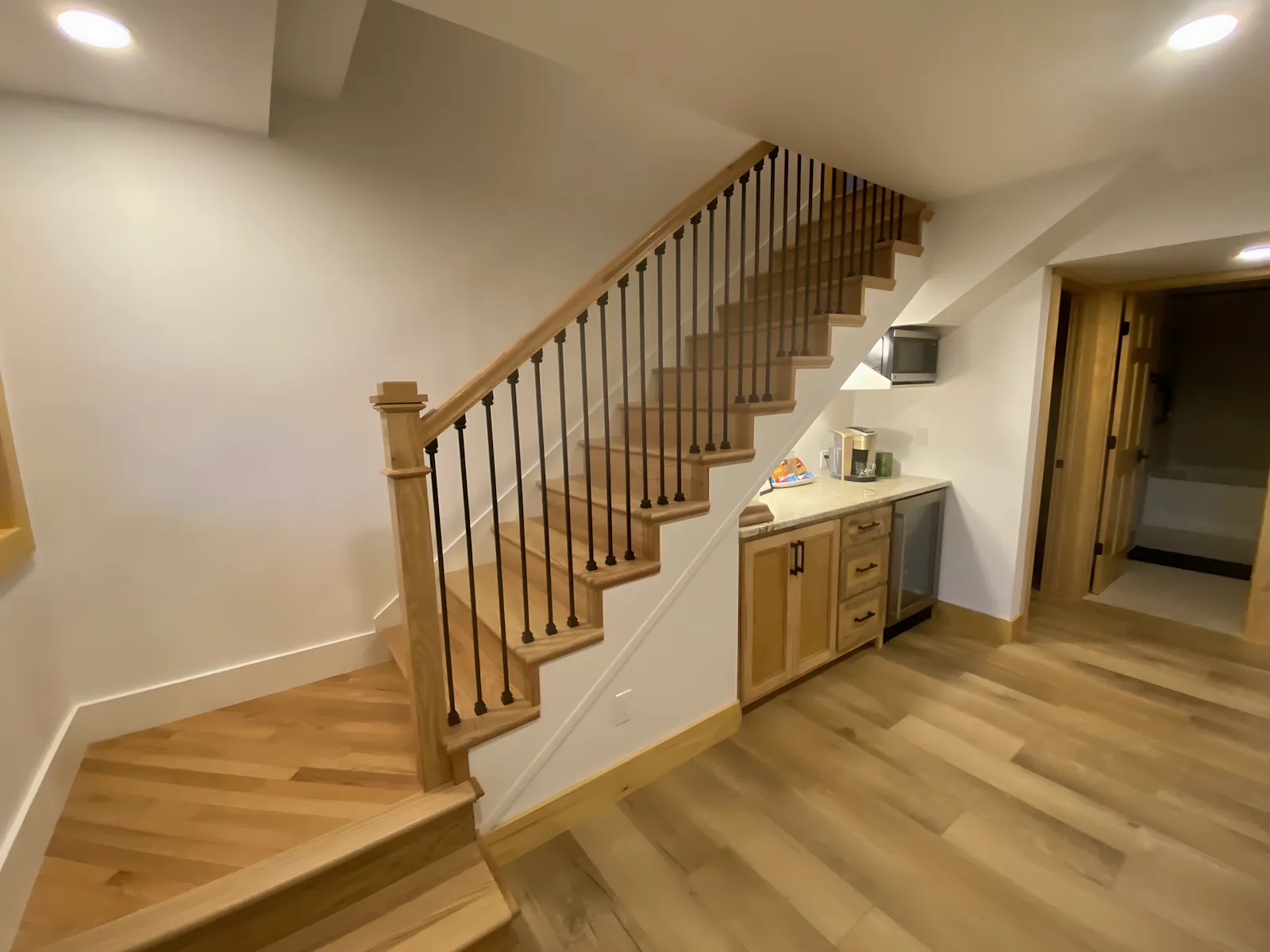 Custom stair banister in Richmond VA basement