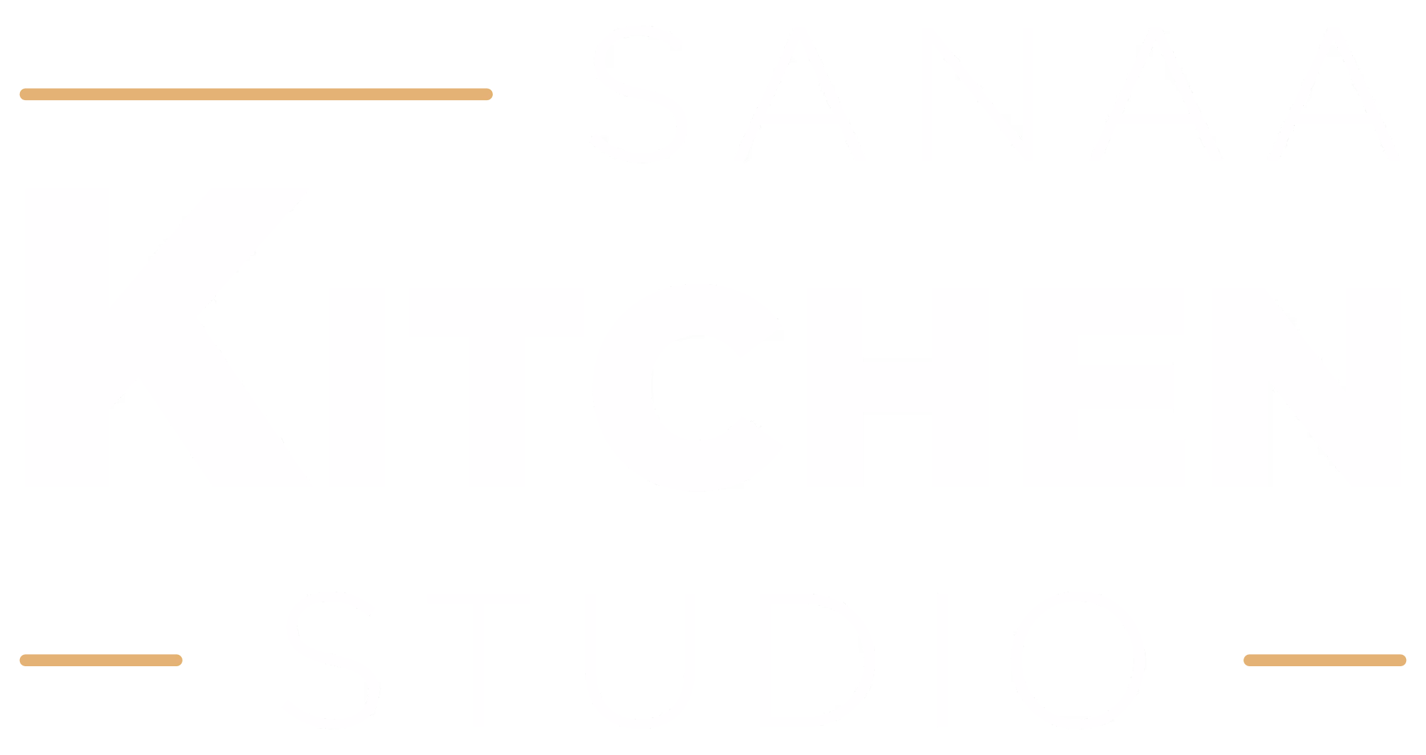Sanaa Kitchen Studio logo in white and gold