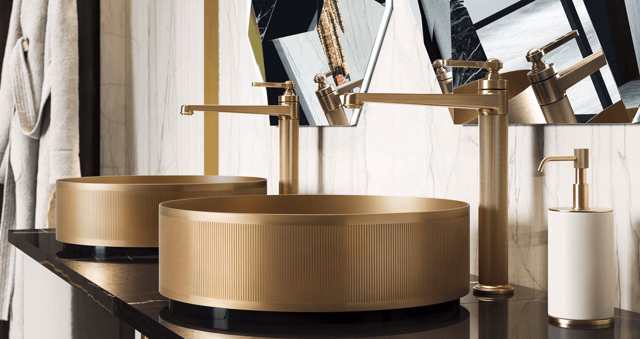 Gessi Venti20 bathroom tap with elegant curves and polished metal finish