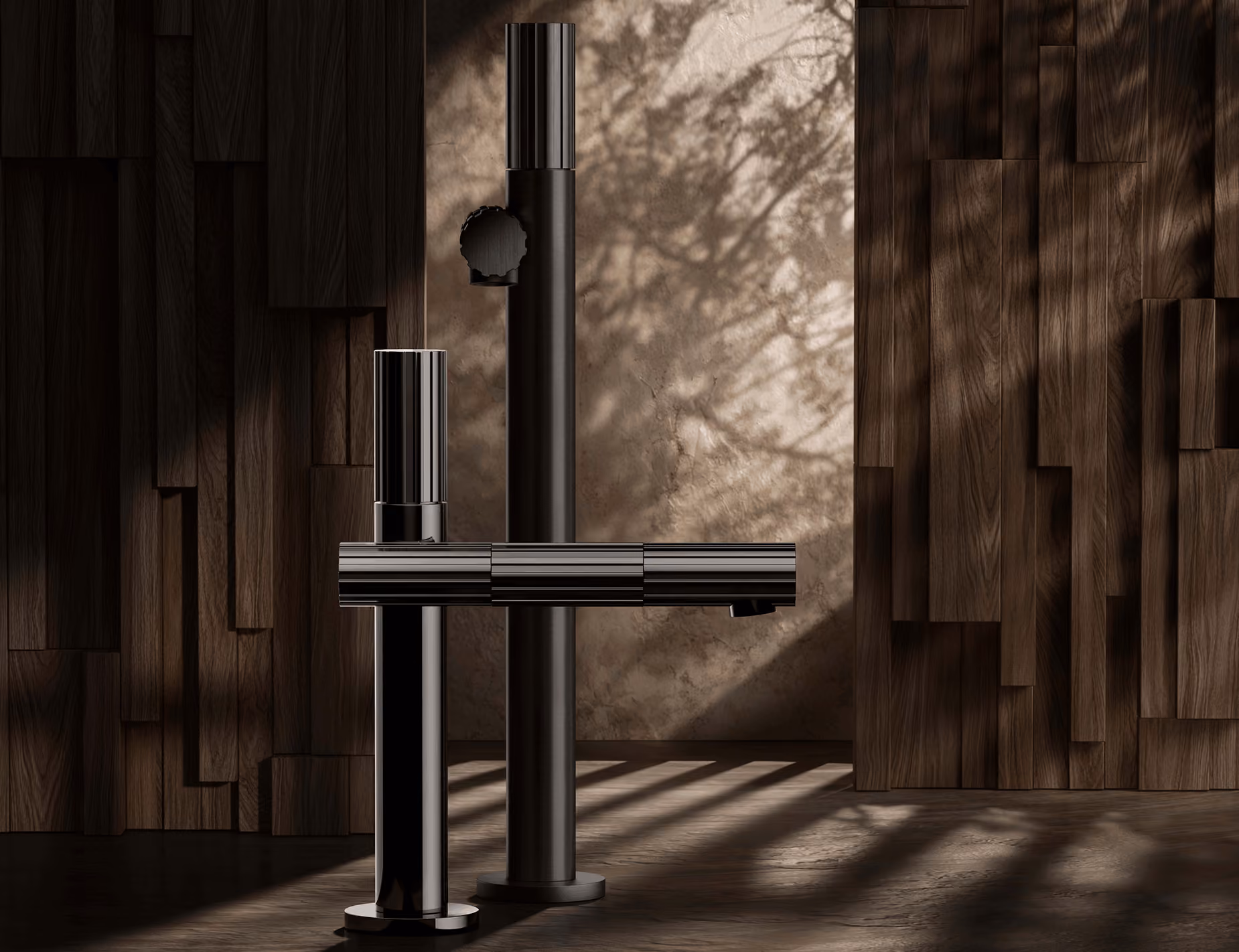 Gessi bathroom designed as a sanctuary for the senses, sculptural brassware and water