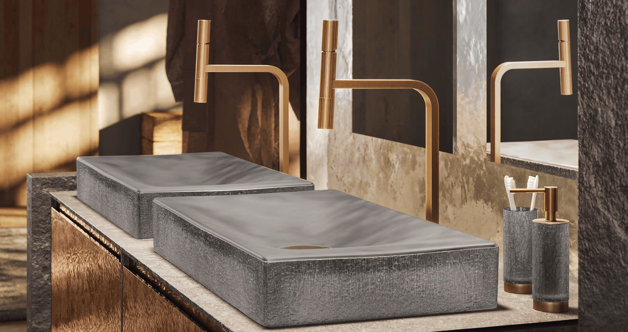 Gessi Incastri collection tap designed with Kengo Kuma, natural materials and Japanese detailing