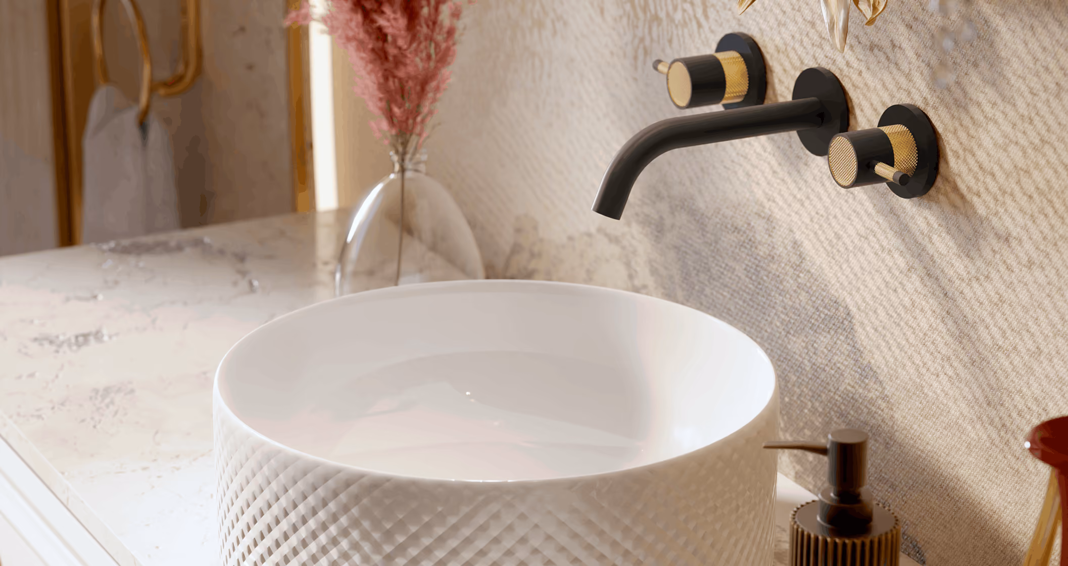 GRAFF Cameo collection tap with intricately knurled, engraved surface detailing