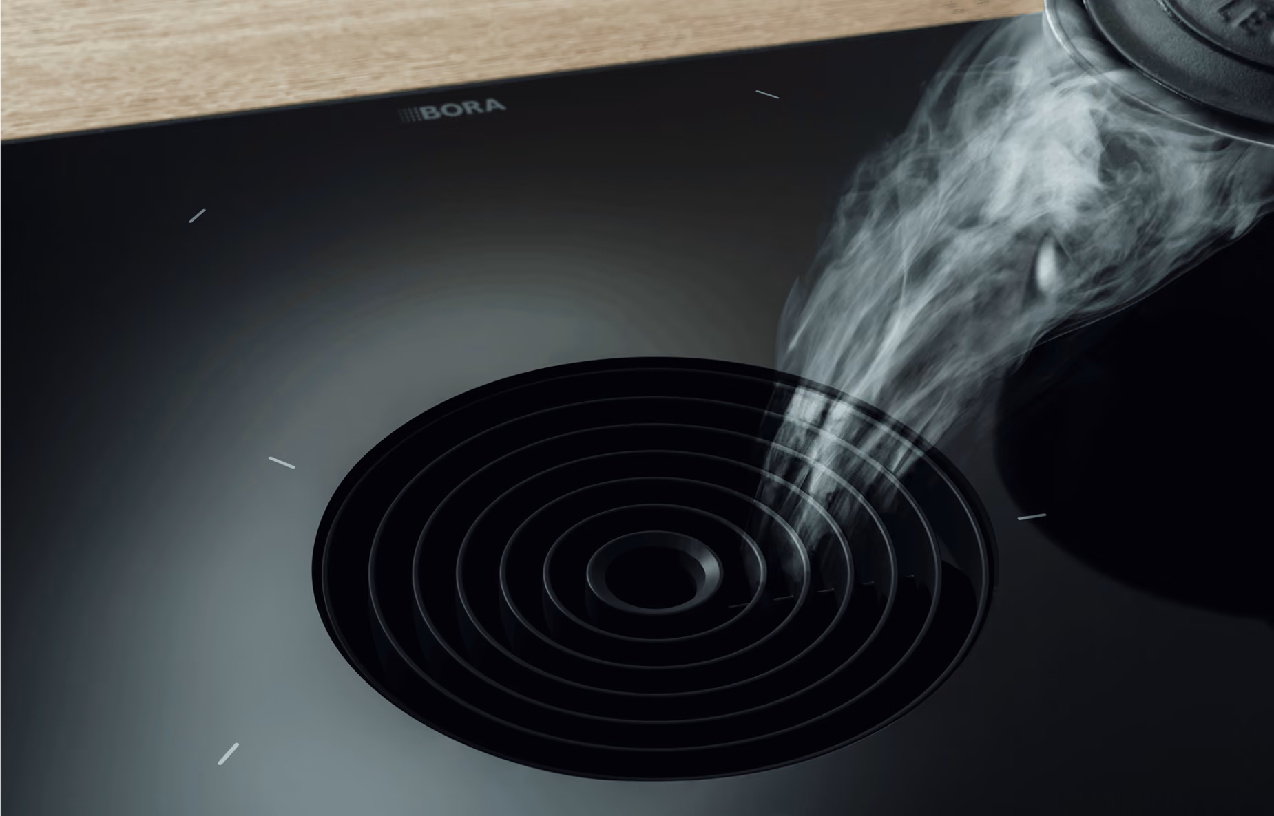 BORA cooktop drawing vapour downwards, removing the need for an extractor hood