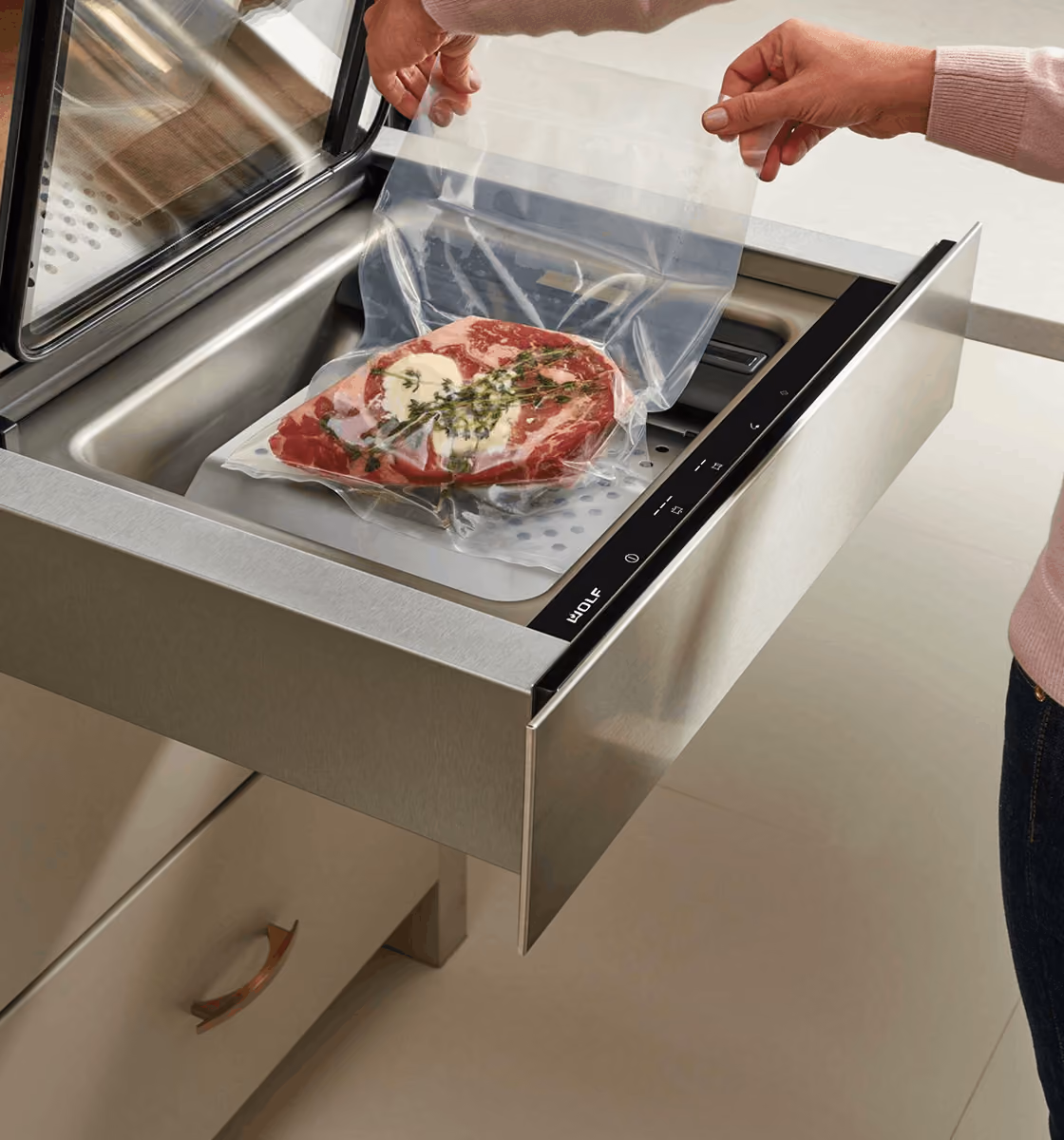 Wolf vacuum sealing drawer for food storage and sous vide preparation