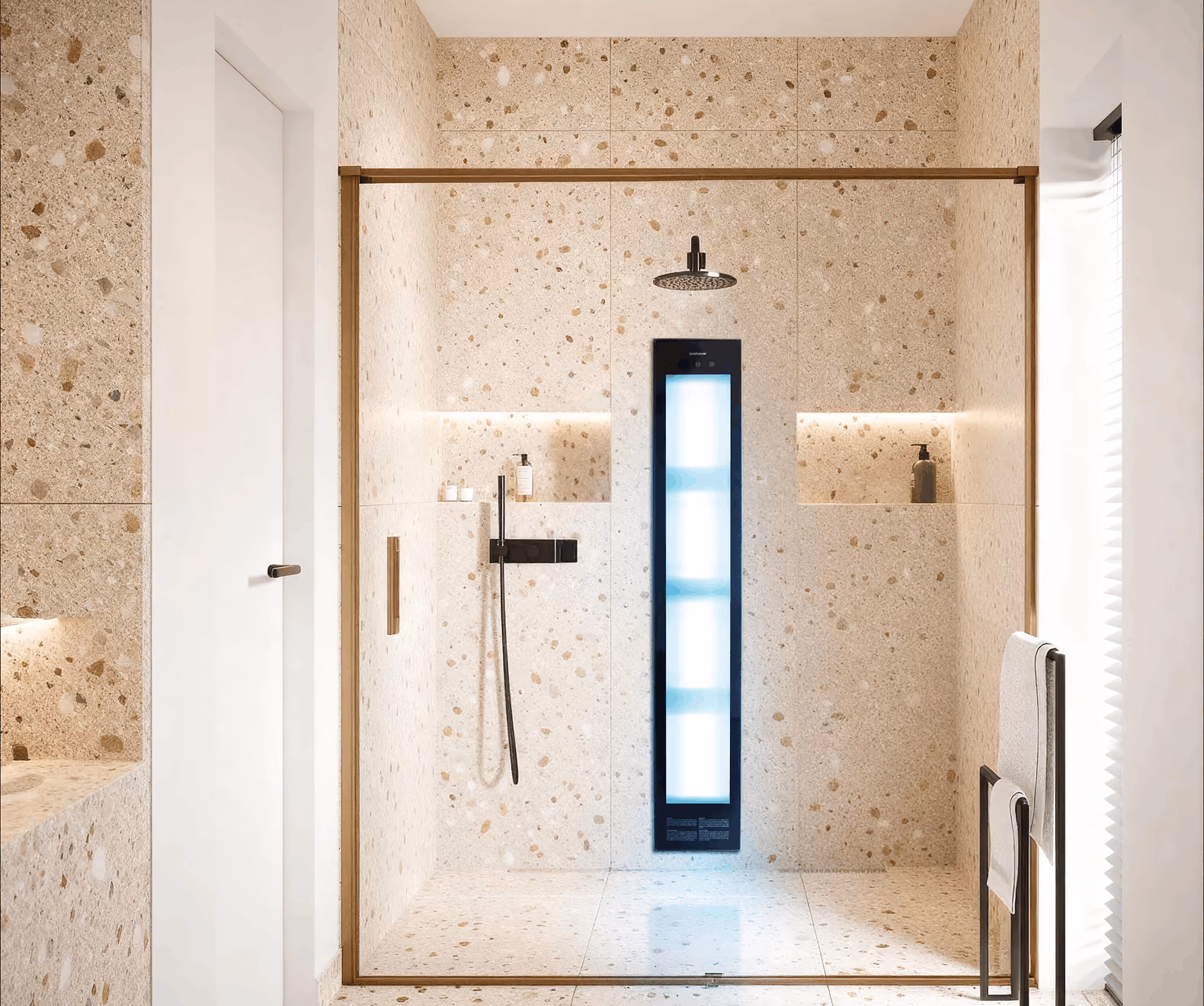 Sunshower UV shower panel delivering restorative UV light therapy