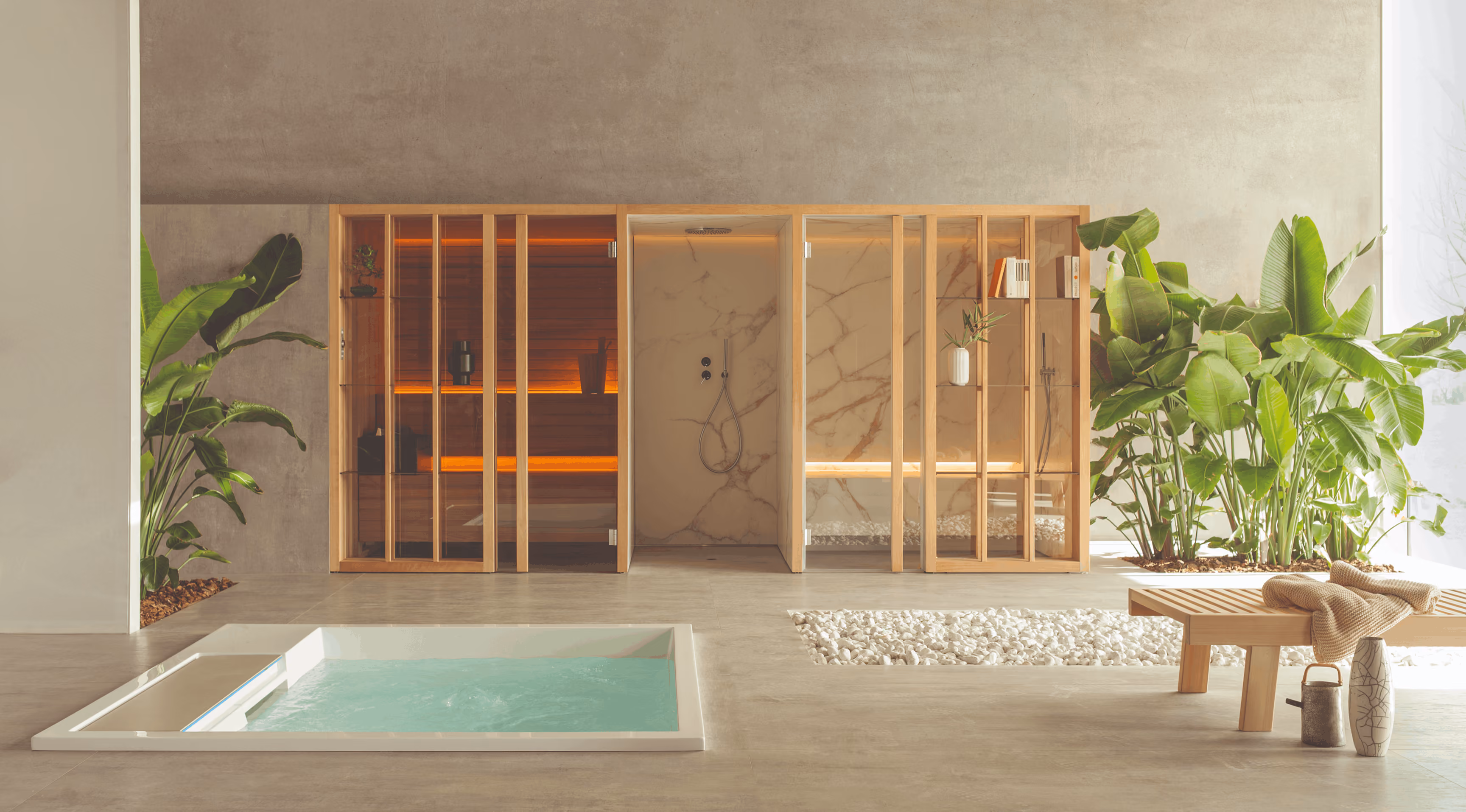 Effe home wellness suite combining sauna and steam room design