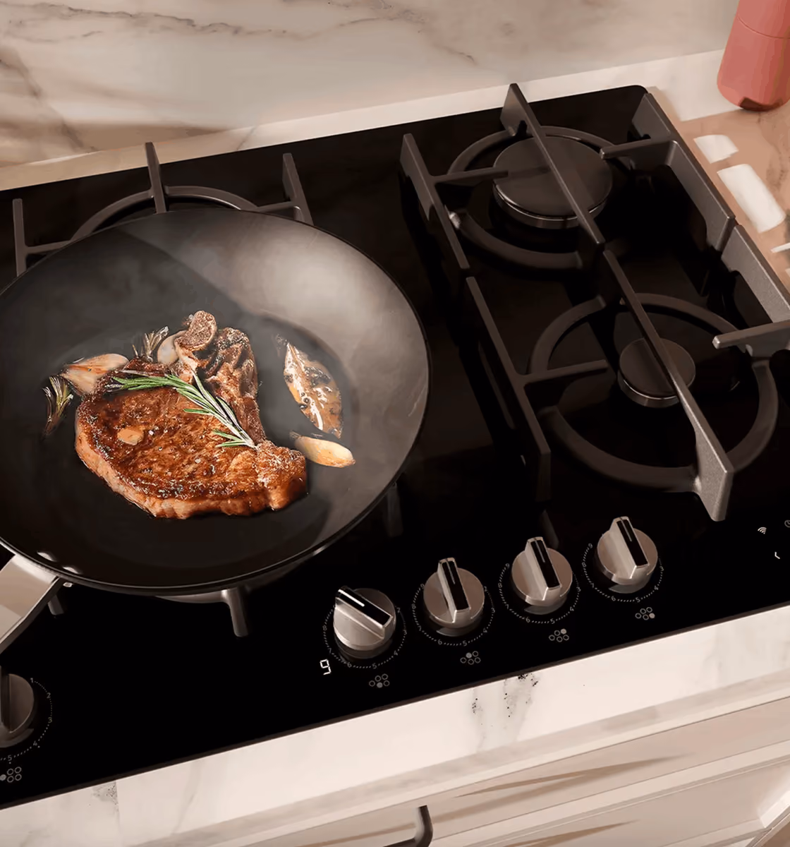 NEFF gas cooktop with cast pan supports and precise burner control