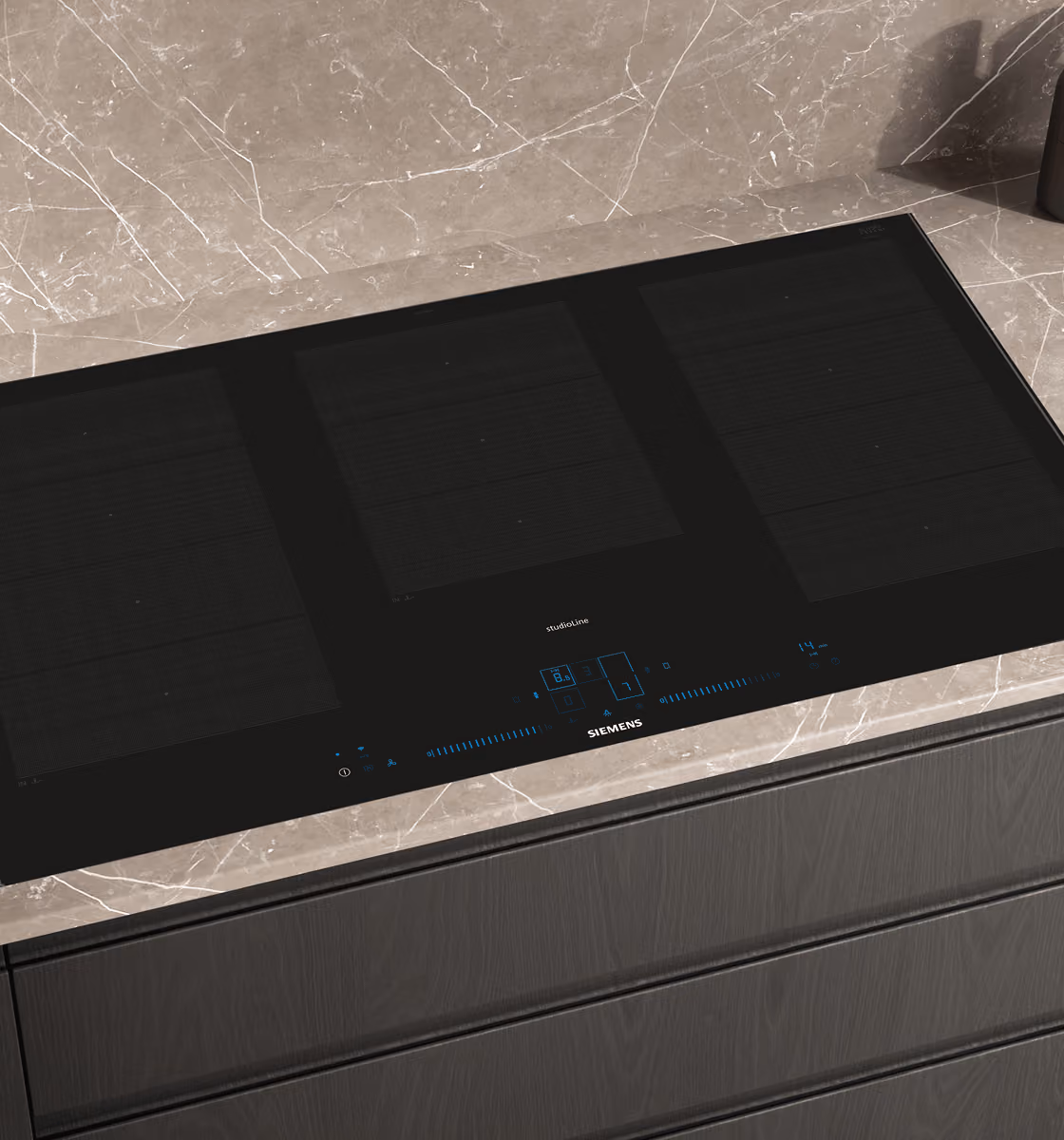 Siemens induction cooktop with flush glass surface and touch controls