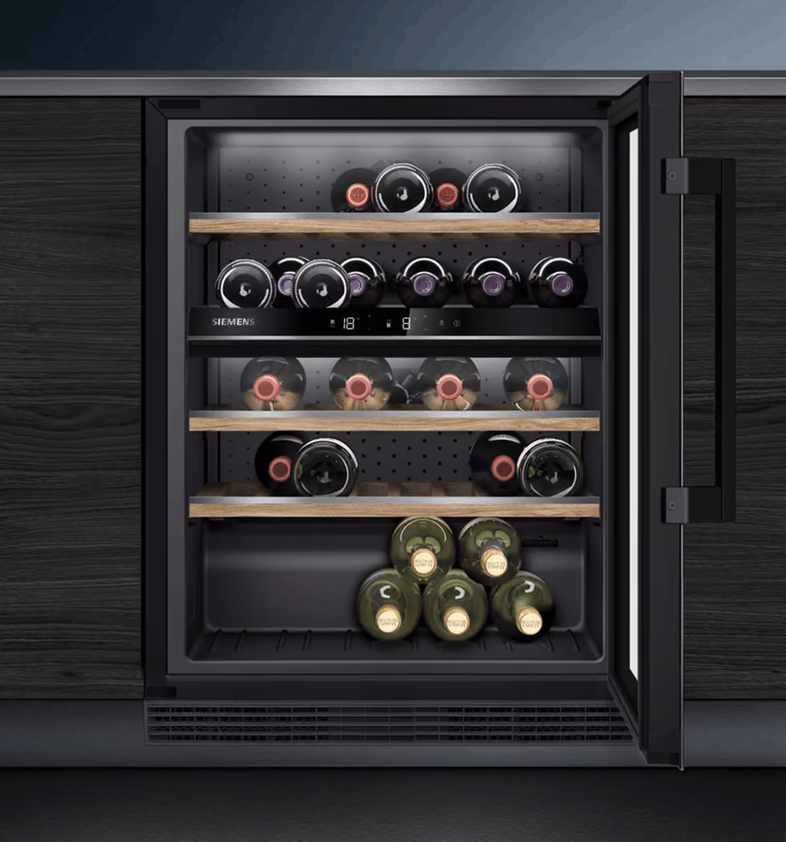 Siemens wine cooler with temperature-controlled storage zones