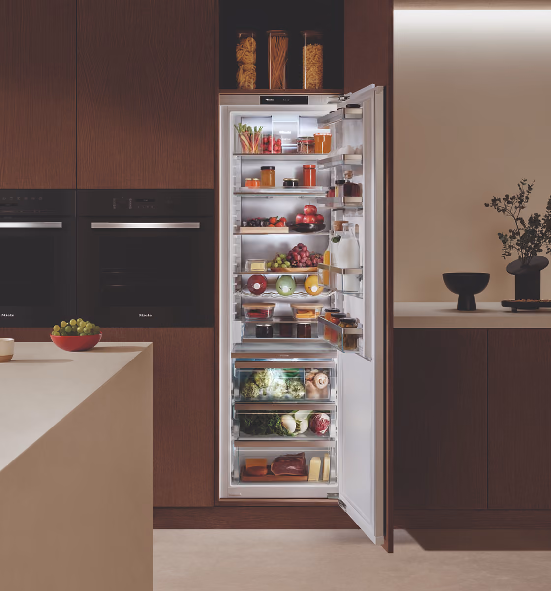 Miele MasterCool refrigerator with adjustable shelving and LED interior lighting