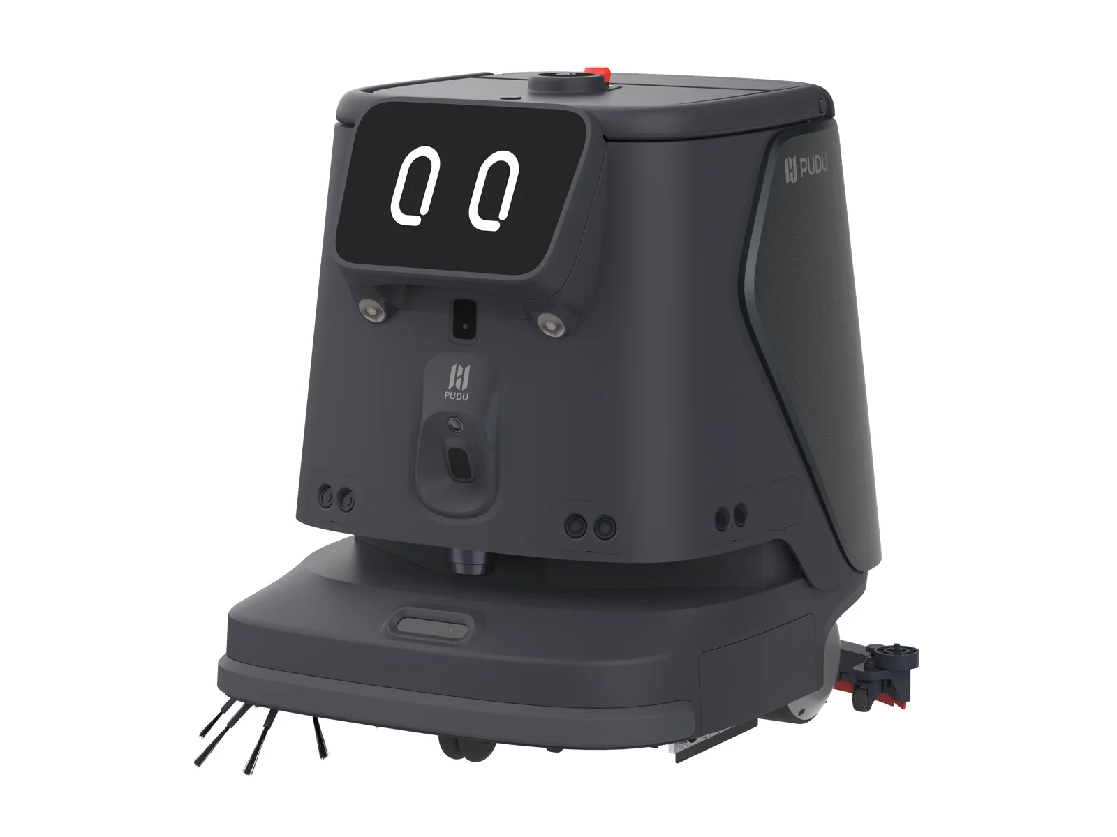 PUDU CC1 Pro, robot autonom de curățenie cu AI, în carcasa alb-verde, altă vedere