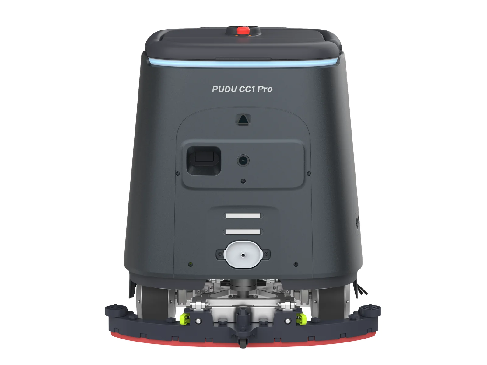 PUDU CC1 Pro, robot autonom de curățenie cu AI, în carcasa alb-verde, altă vedere